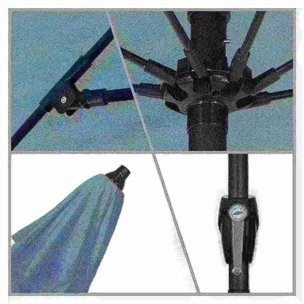 9' Bronze Aluminum Market Patio Umbrella, Olefin Frost Blue